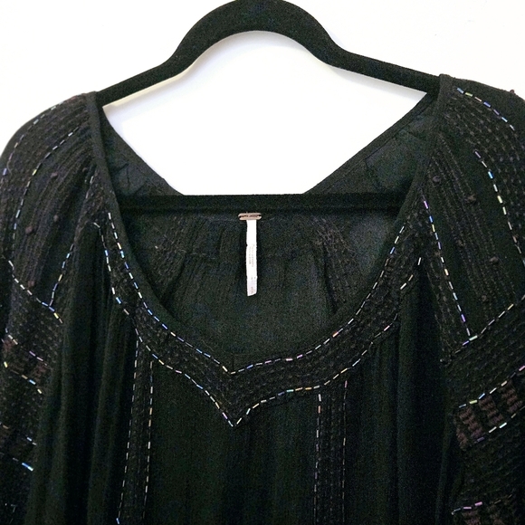 Free people Small Oversized Bohemian Metallic Beaded Black Embroidered Blouse - Picture 6 of 9